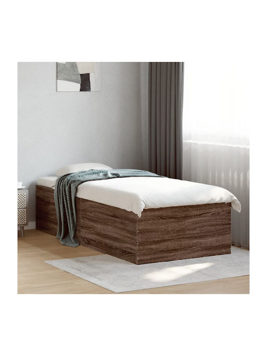 Single Wooden Brown Bed Base with Slats for Mat...
