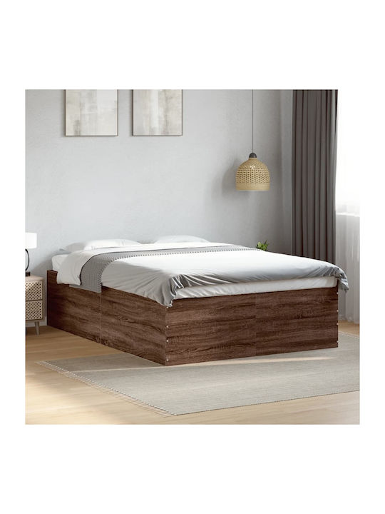 Double Wooden Brown Bed Base with Slats for Mat...