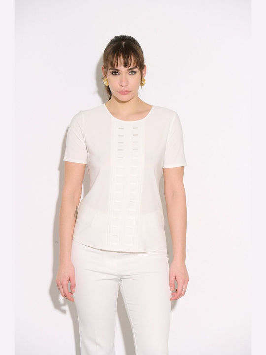 Fibes Women's Blouse Satin Short Sleeve White