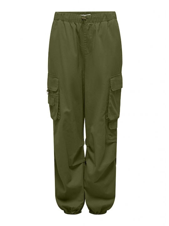 Only Damen Stoff Cargo Hose mit Gummizug khaki