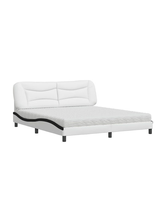 Κρεβάτι King Size Επενδυμένο με Ύφασμα Μαύρο/λευκό με Τάβλες & Στρώμα 180x200cm