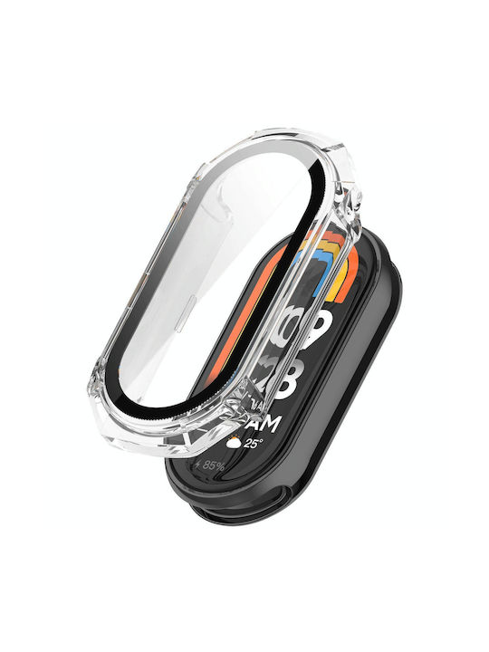 Carcasă de protecție integrată pentru ceas Xiaomi Mi Band 8, 8 bucăți + sticlă temperată, alb transparent