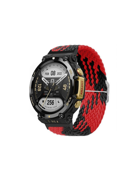 Amazfit T-Rex 2 Adjustable Buckle Braided Nylon Watch Strap Black Red