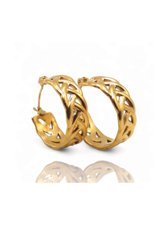 Women's Stainless Steel Hoop Earrings with Woven Design Gold