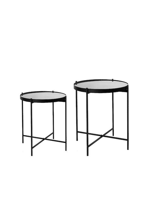 Round Side Table Glass Black 2pcs L45xW45xH50.5cm