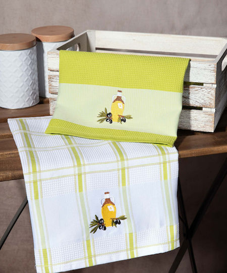 Silk Fashion Бутилка Чаена кърпа от 100% Памук Green 50x70см 2бр