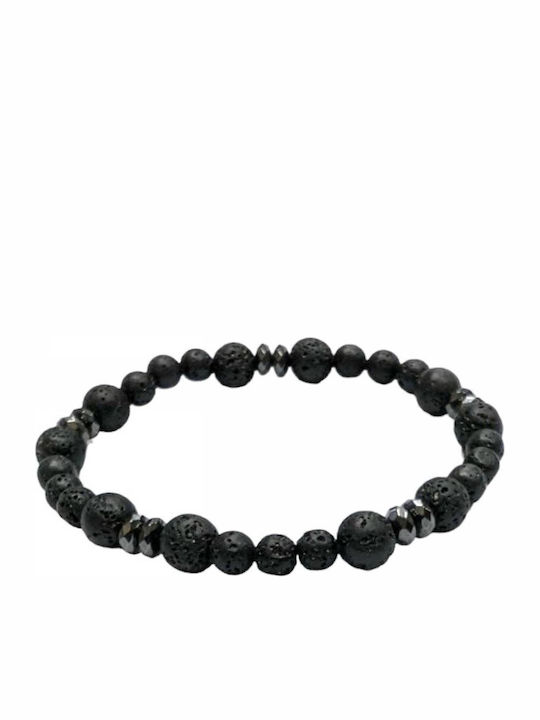 Handmade Men's Bracelet with Black Lava Stones and Hematite Tatu Moyo
