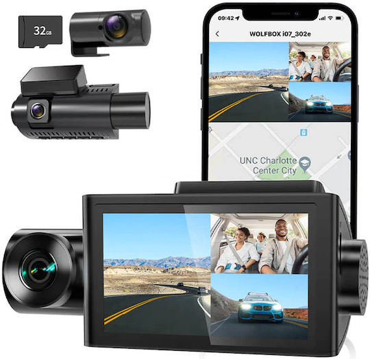 Wolfbox i07 Set Cameră DVR Auto 1440P cu Ecran de 3" Wi-Fi, GPS și Cameră pentru Marșarier