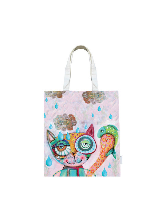 Multicolored Canvas Shopping Bag Cotton Cat 44 Cm