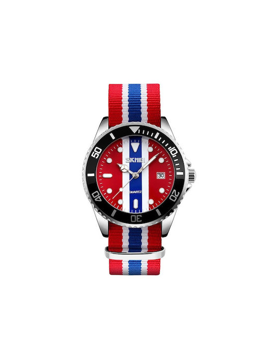 Skmei Watch Battery with Fabric Strap Red Blue
