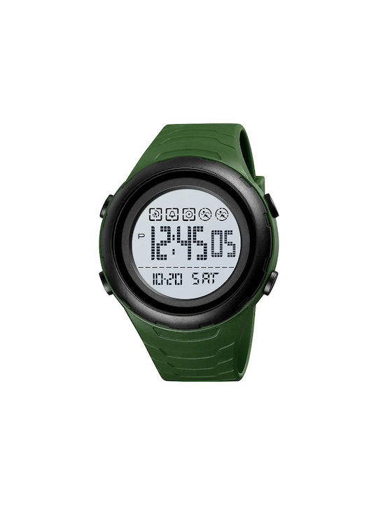 Skmei Digital Watch Battery with Rubber Strap Green White