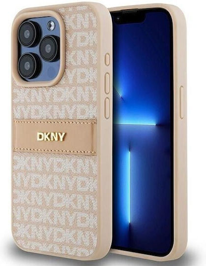 Dkny Pu Leder Wiederholungsmuster Tonale Streifen Hülle Iphone 15 Pro Pink