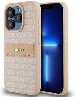 Калъф от PU кожа с повтарящ се шарен тонален райе за iPhone 14 Pro Max в розово, DKNY