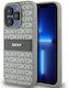 Carcasă din piele PU DKNY cu model repetitiv și dungi tonale pentru iPhone 15 Pro, bej