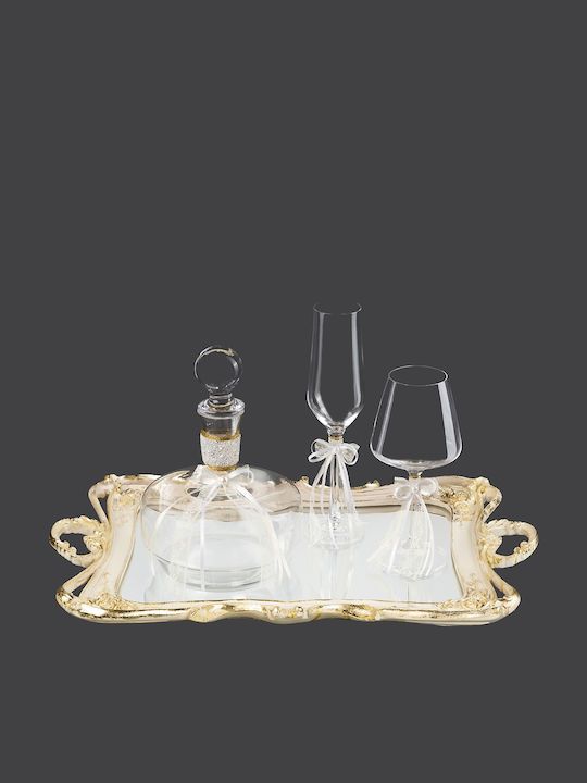 La Vista Wedding Carafe Set with Wine Glass Crystal Metallic Gold 2 Pieces