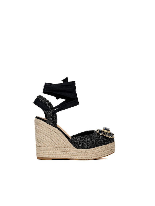 Exe Platforme dama în stil espadrile Negre