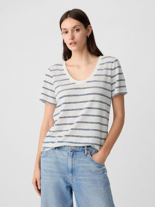 GAP Women's Summer Blouse Linen Striped White