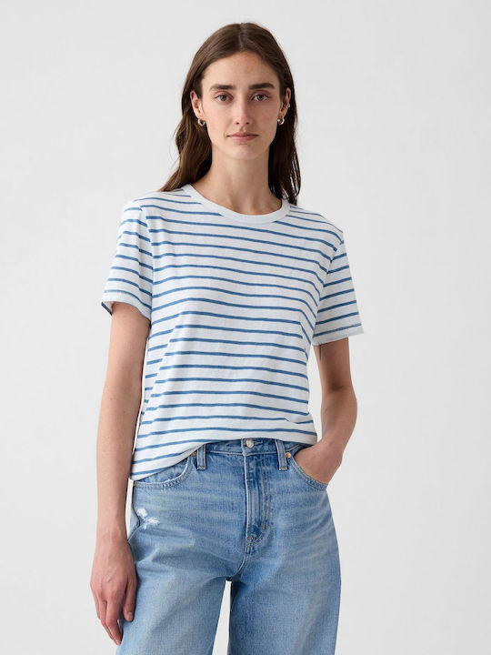 GAP Women's Blouse Cotton Striped Indigo Blue