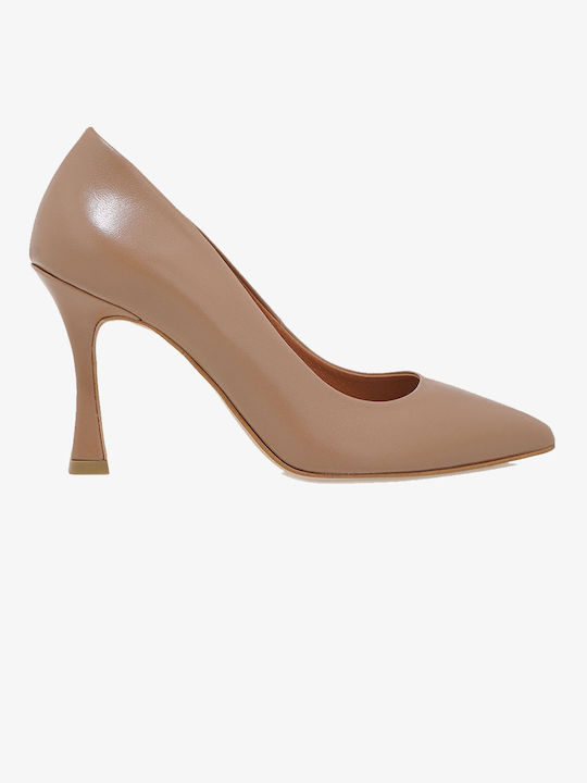 Exe Leather Pointed Toe Brown Heels