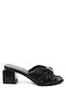 Leather Mules with Chunky Low Heel in Black Color