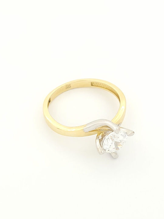 Gold Bicolor Damen Solitär Ring 14K Zirkon Code 106851