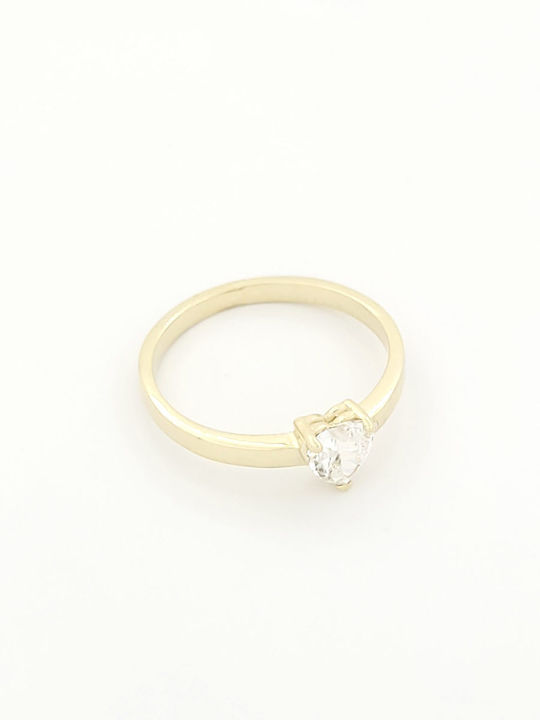 Goldener Damen Einzelsteinring Herz K9 Zirkon Code 106957