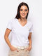 Heavy Tools Damen T-shirt mit V-Ausschnitt White