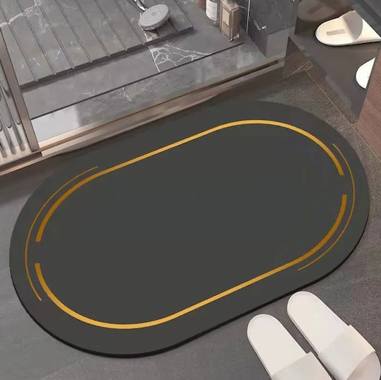 Non-Slip Bath Mat Oval ZE1AG93QWS46C Black 60x40cm