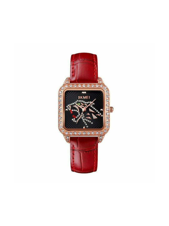 Watch with Leather Strap Red/Black