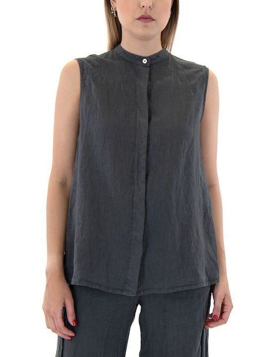 Black n Black Women's Linen Sleeveless Shirt Black