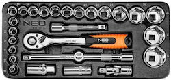 Neo Tools Set de chei tubulare și clichet 1\2" & 3\8" 27buc
