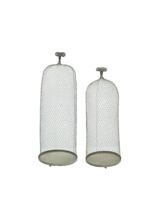 Artekko Tabletop Metallic Lanterns Set Gray 33x33x90cm 2pcs
