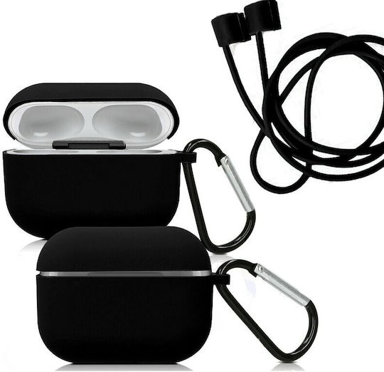 Мек калъф от силикон с кука и противопадащ ремък за Airpods Pro черен
