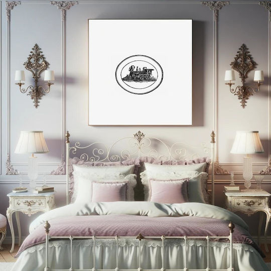 Steam Engine Train Stamp Design From Painting on Canvas 110x110cm