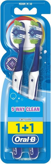 Oral-B Complete 5 Way Clean 40 1+1 Toothbrush Medium Blue - Blue 2pcs