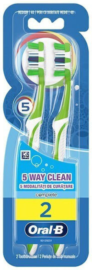Oral-B Complete 5 Way Clean 40 1+1 Toothbrush Medium Green - Green 2pcs