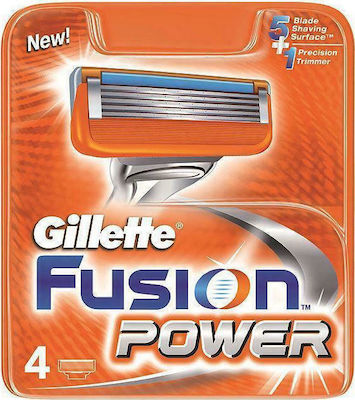Gillette Fusion Power Ανταλλακτικές Κεφαλές με 5 Λεπίδες & Λιπαντική Ταινία 4τμχ