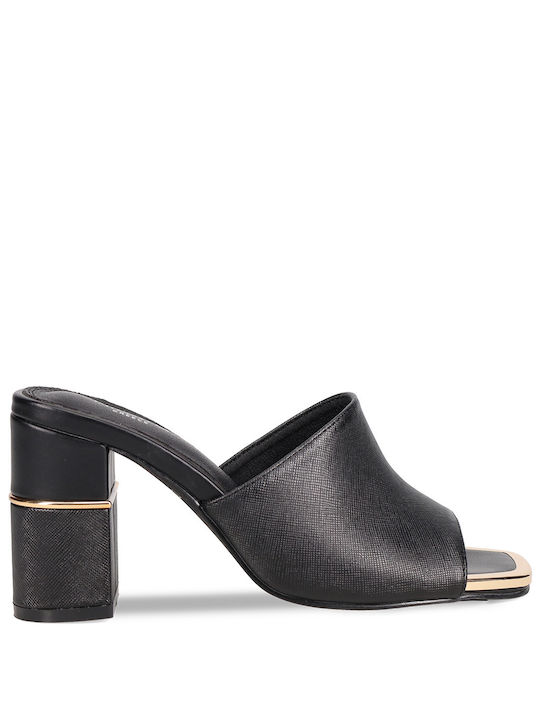 Migato Chunky Heel Leather Mules Black