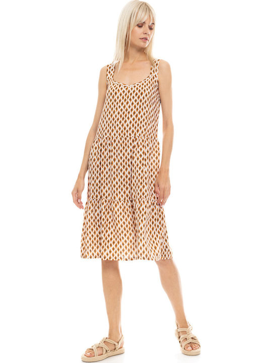 Pink Label B470 Midi Safari Dress Wide Strap Empire Line Coral Beige