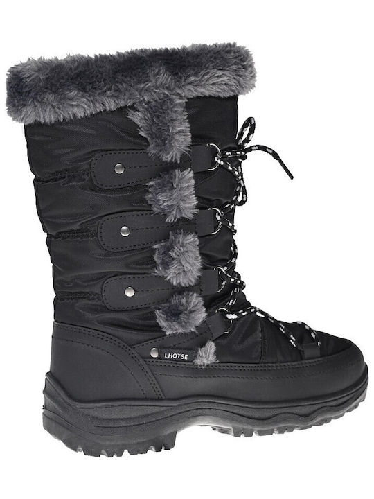 Lhotse Synthetic Leather Snow Boots with Fur Black