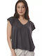 Body Action Damen Sportliches Bluse Kurzärmelig Gray