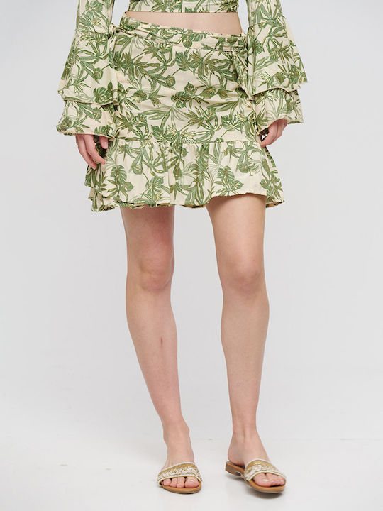 Ble Resort Collection Mini Envelope Skirt Ecru/green