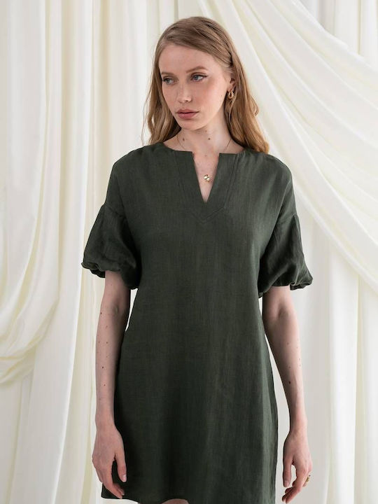 Mini Linen Green Dress Cait Mind Matter Green