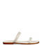 Leather Women's Flat Sandals in Beige Color