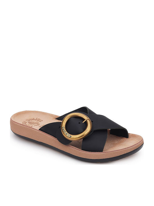 Fantasy Sandals Δερμάτινα Γυναικεία Σανδάλια Μαύρα