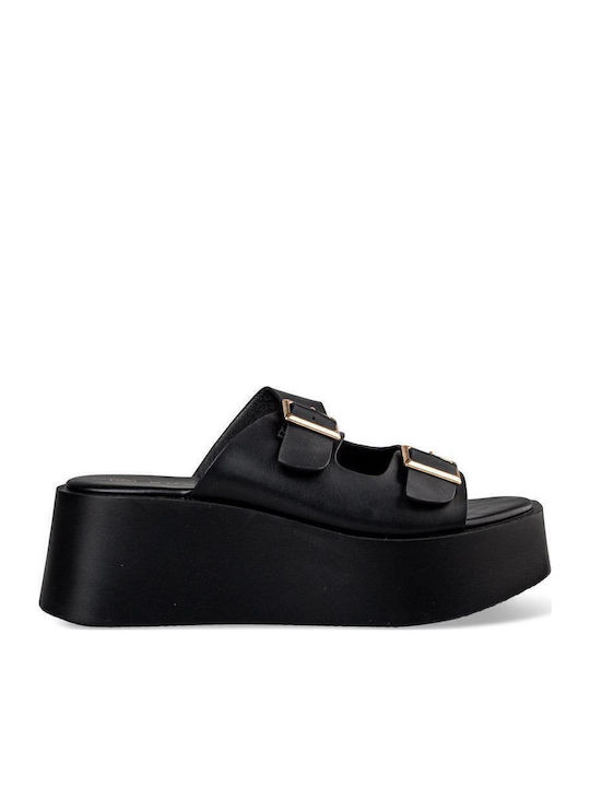 Women's Leather Platform Shoes Black