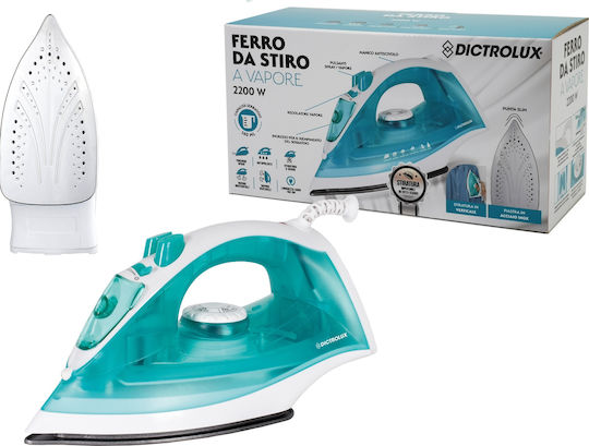 DictroLux Dampfbügeleisen 2200W mit Edelstahlsohle White/Blue