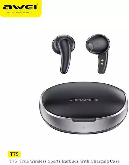 Awei T75 Earbud Bluetooth Handsfree Earphones with Sweat Resistance and Charging Case Black