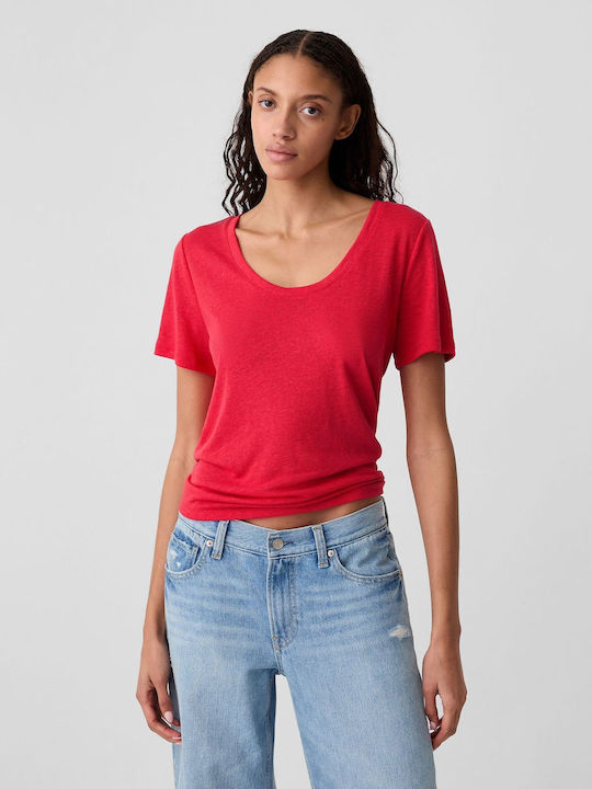 GAP Γυναικεία Καλοκαιρινή Μπλούζα Λινή Κόκκινη