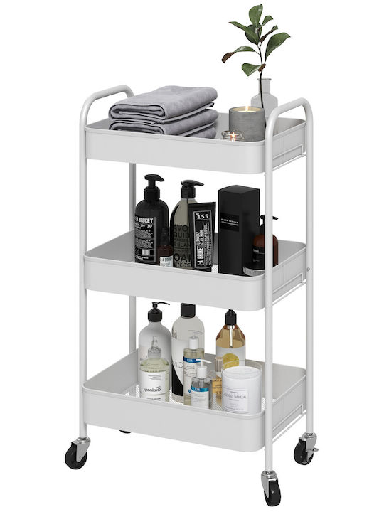 HomCom Kitchen Trolley Metallic in White Color 45x30.6x79cm